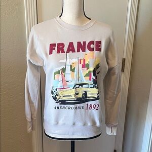 abercrombie kids White France Graphic Sweatshirt with Yellow Car